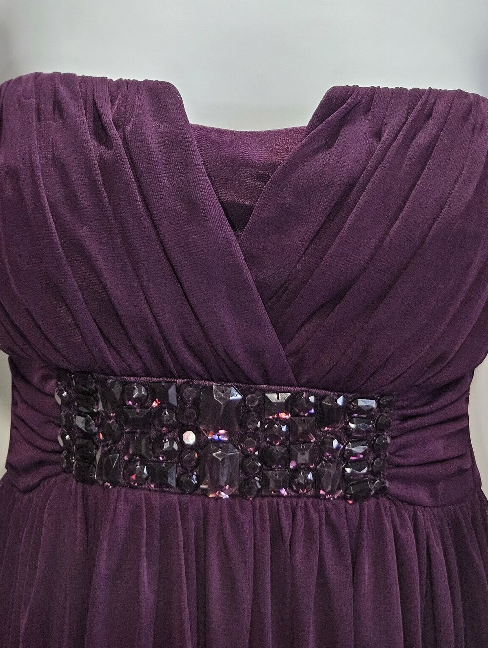 0179 Trixxi Plum Purple Strapless Chiffon Dress Med Y2K Rhinestone Formal Dance - Picture 3 of 11